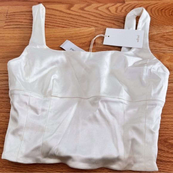 NWT Aritzia Wilfred Free Satin Shine Bustier Top in Ivory/Light Birch - Picture 4 of 8